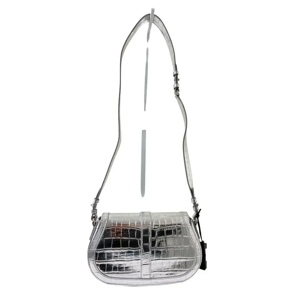 Versace Garcia Croc-Embossed Leather Shoulder Bag Silver New 2900$